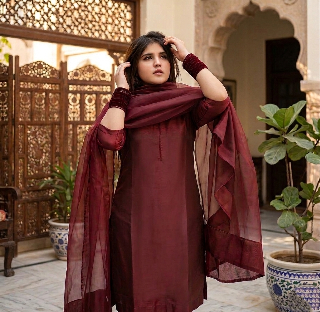 Elegant Farshi Shalwar Kameez by Ashir Studio featuring intricate embroidery and flowing fabric in vibrant colors.