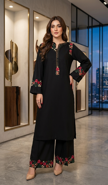 Black Embroidered 2-Piece Suit