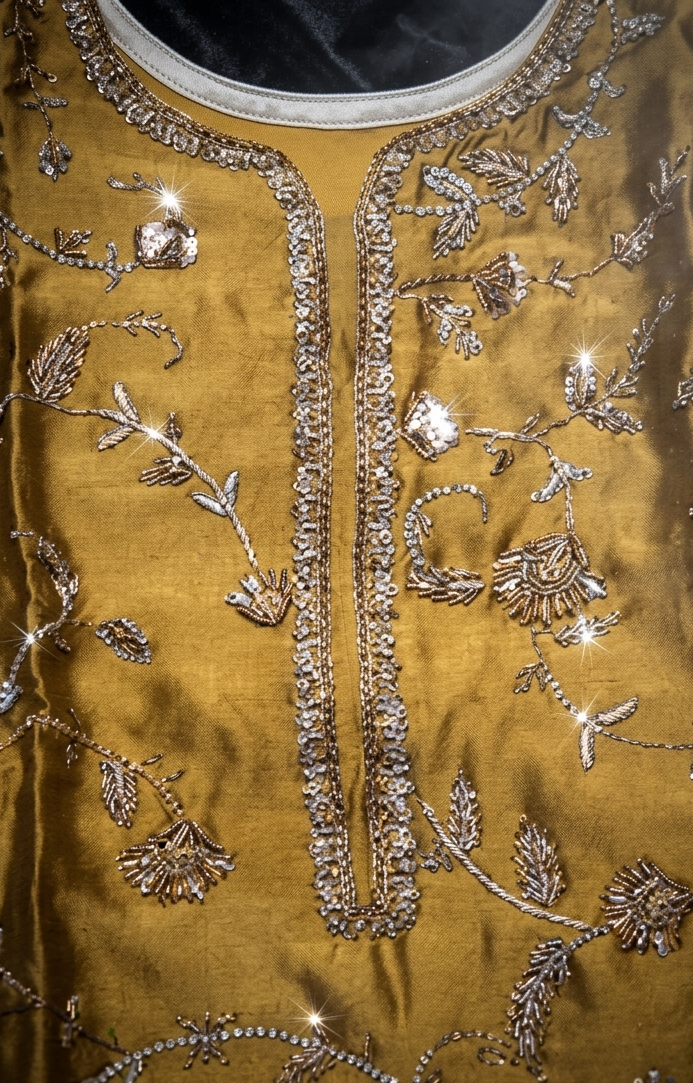 Runway Ochre Peshwas – Mustard Gold & Silver Flora