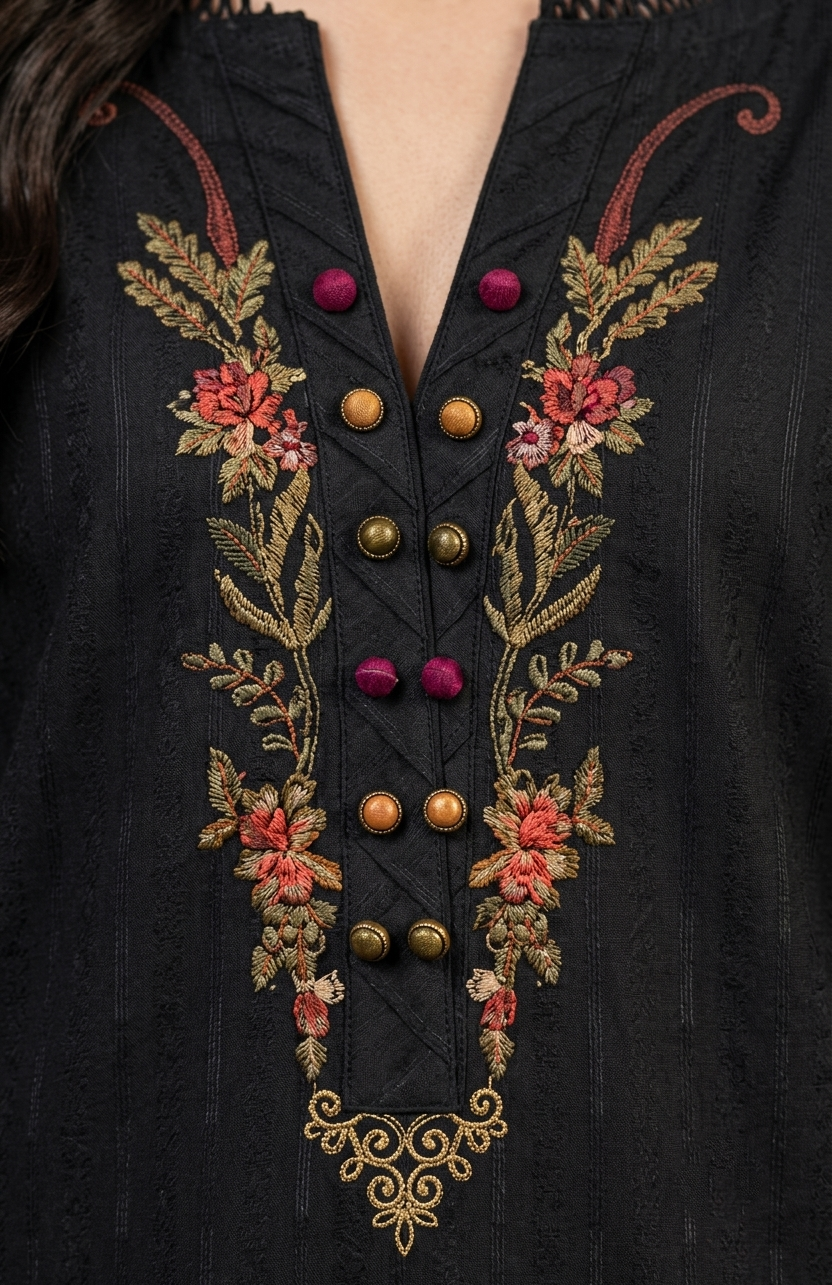 Elegant Black Embroidered 3-Piece Suit