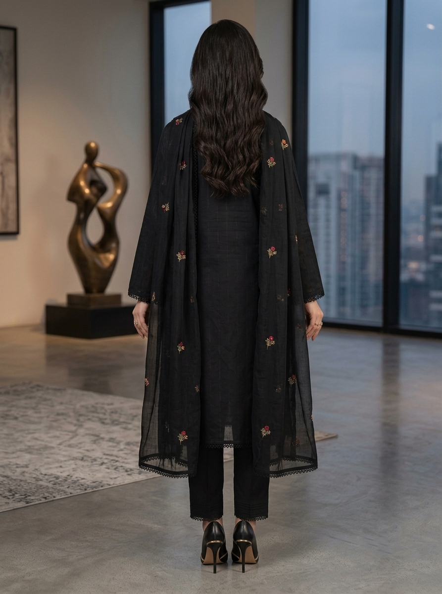 Elegant Black Embroidered 3-Piece Suit