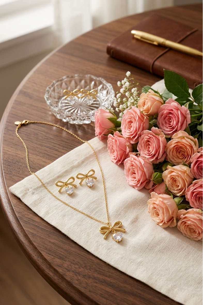 Silver jewelry bow set by Ashir Studio featuring elegant, stylish bow-shaped earrings with intricate detailing.