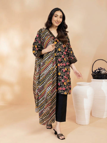 Alkaram Printed Lawn Suit – Black Floral