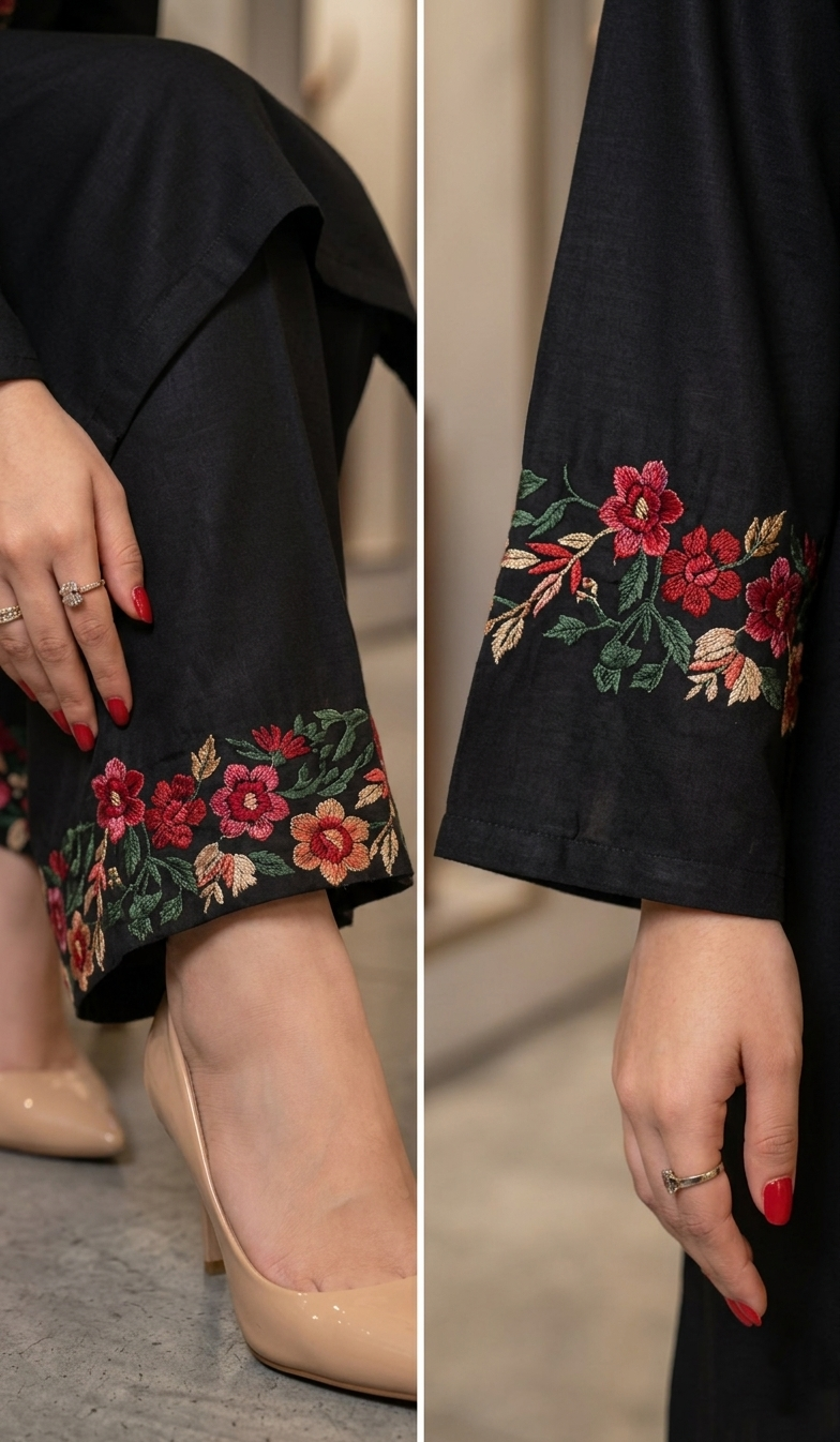 Black Embroidered 2-Piece Suit