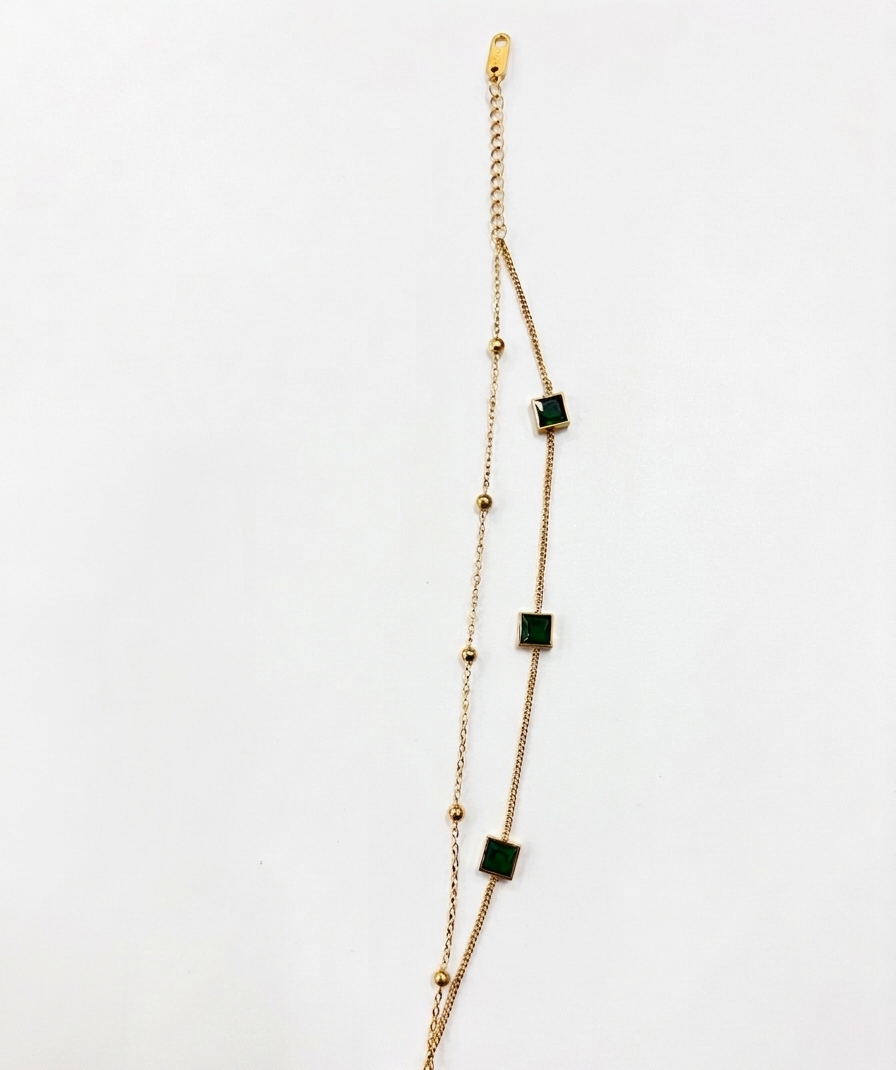 Emerald Luxe bracelet by Ashir Studio featuring a square charm, delicate jewelry for girls with vibrant emerald accents.