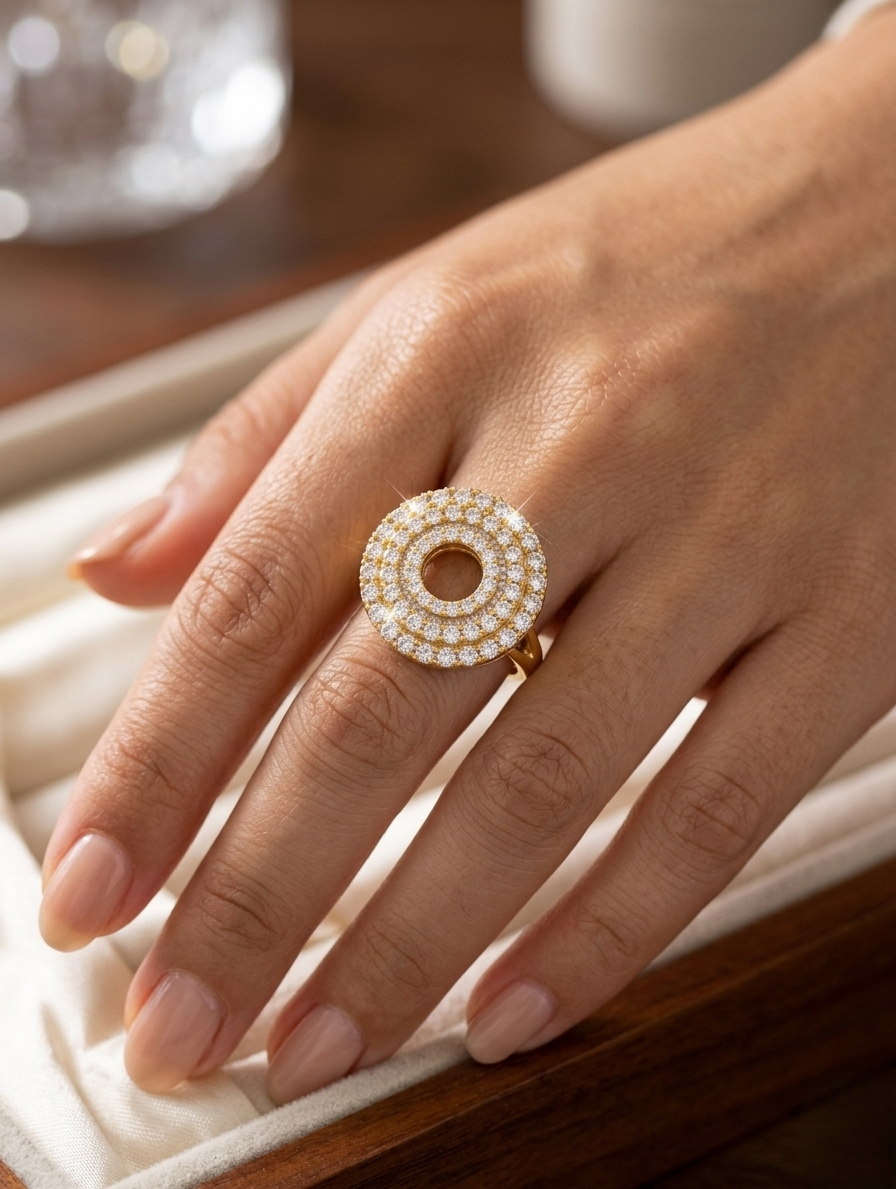 Gold plated Celestial Halo Medallion Ring with Gemini design, tarnish-free Ashir Studio jewelry, showcasing intricate celestial details.