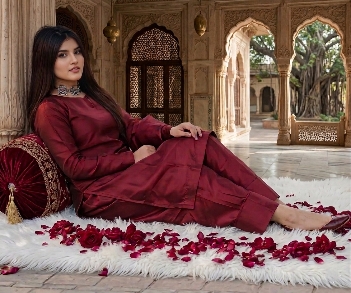 Elegant Farshi Shalwar Kameez by Ashir Studio featuring intricate embroidery and flowing fabric in vibrant colors.