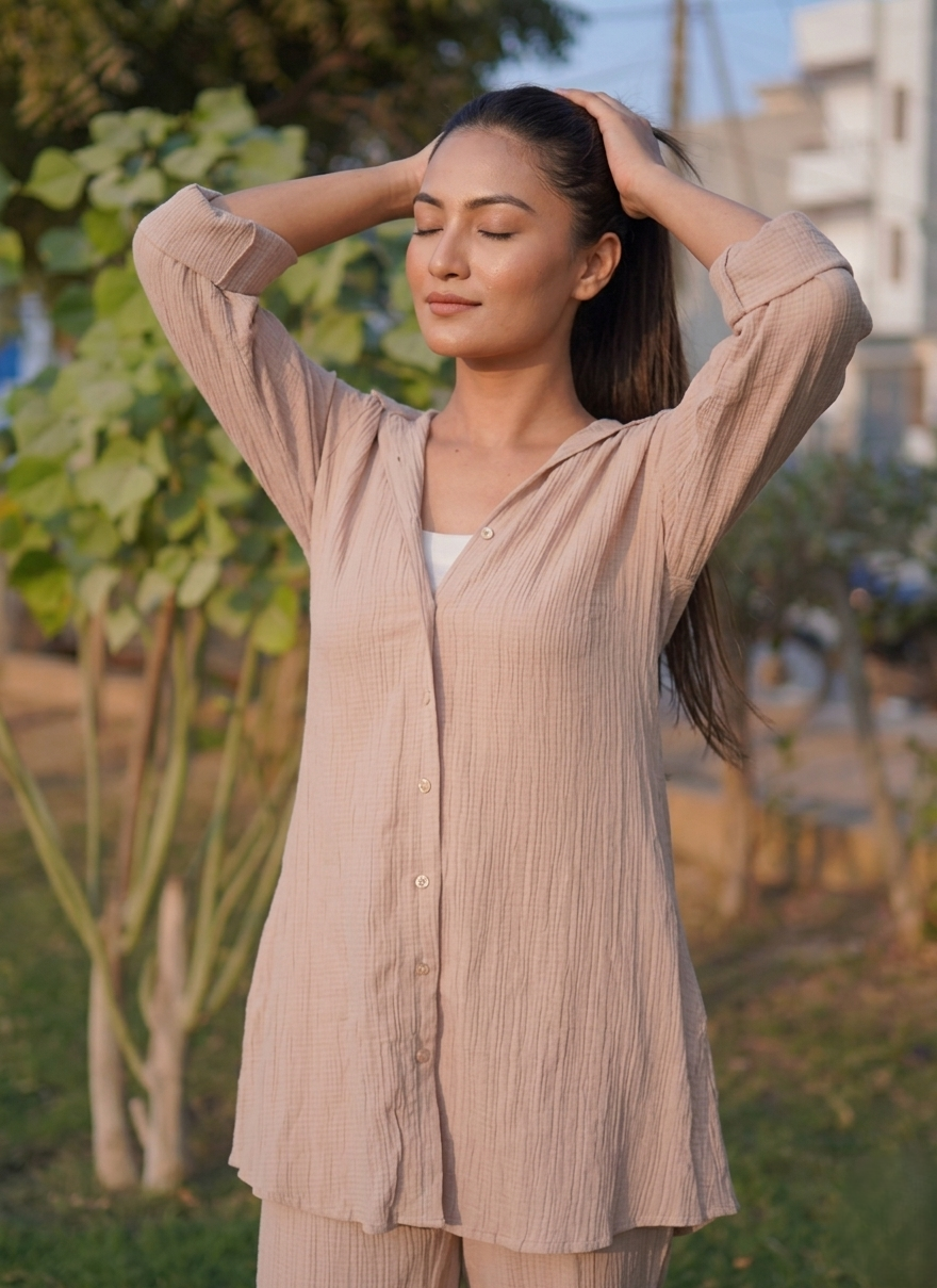 Two-piece co-ord set by Ashir Studio featuring a stylish top and matching skirt, perfect for casual or chic occasions.