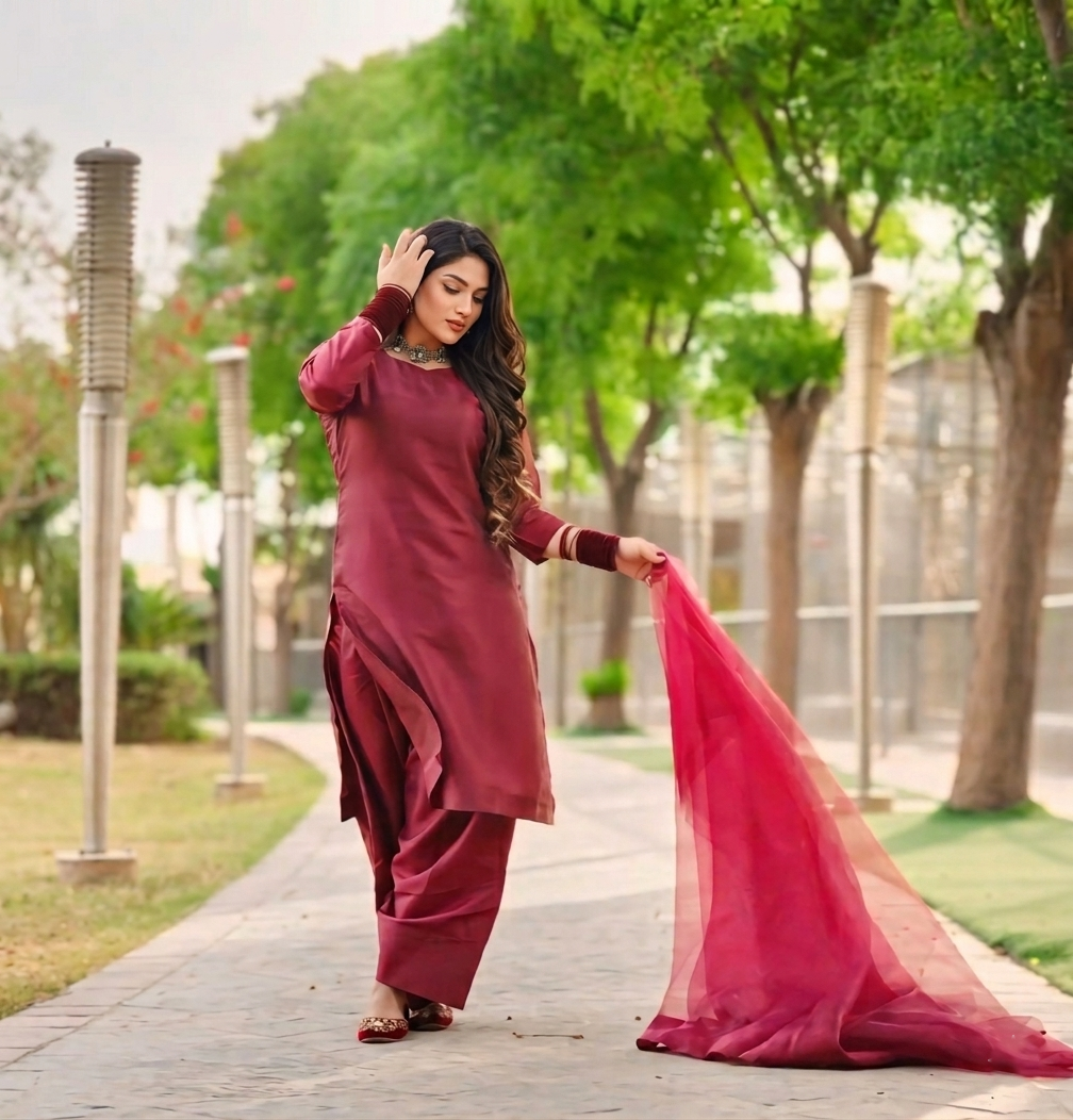 Elegant Farshi Shalwar Kameez by Ashir Studio featuring intricate embroidery and flowing fabric in vibrant colors.