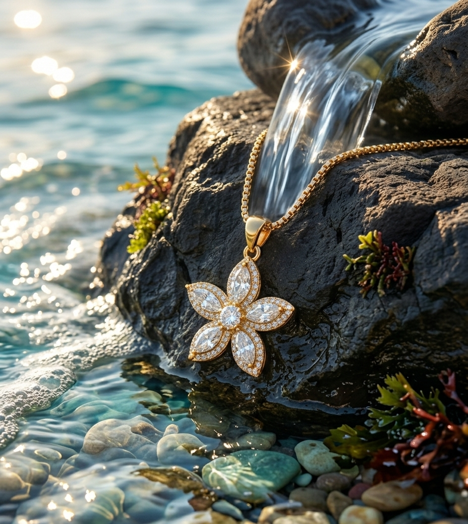 Silver star and flower necklace by Ashir Studio featuring a delicate pendant on a fine chain.