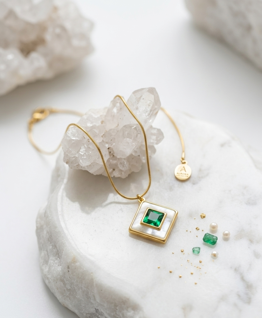 Imported emerald necklace by Ashir Studio featuring vibrant green gemstones and intricate jewelry design.
