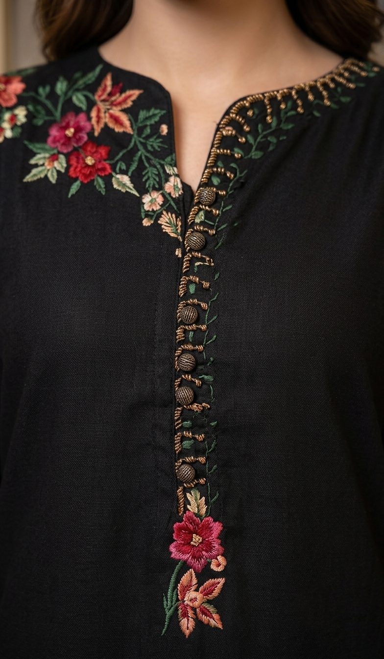 Black Embroidered 2-Piece Suit