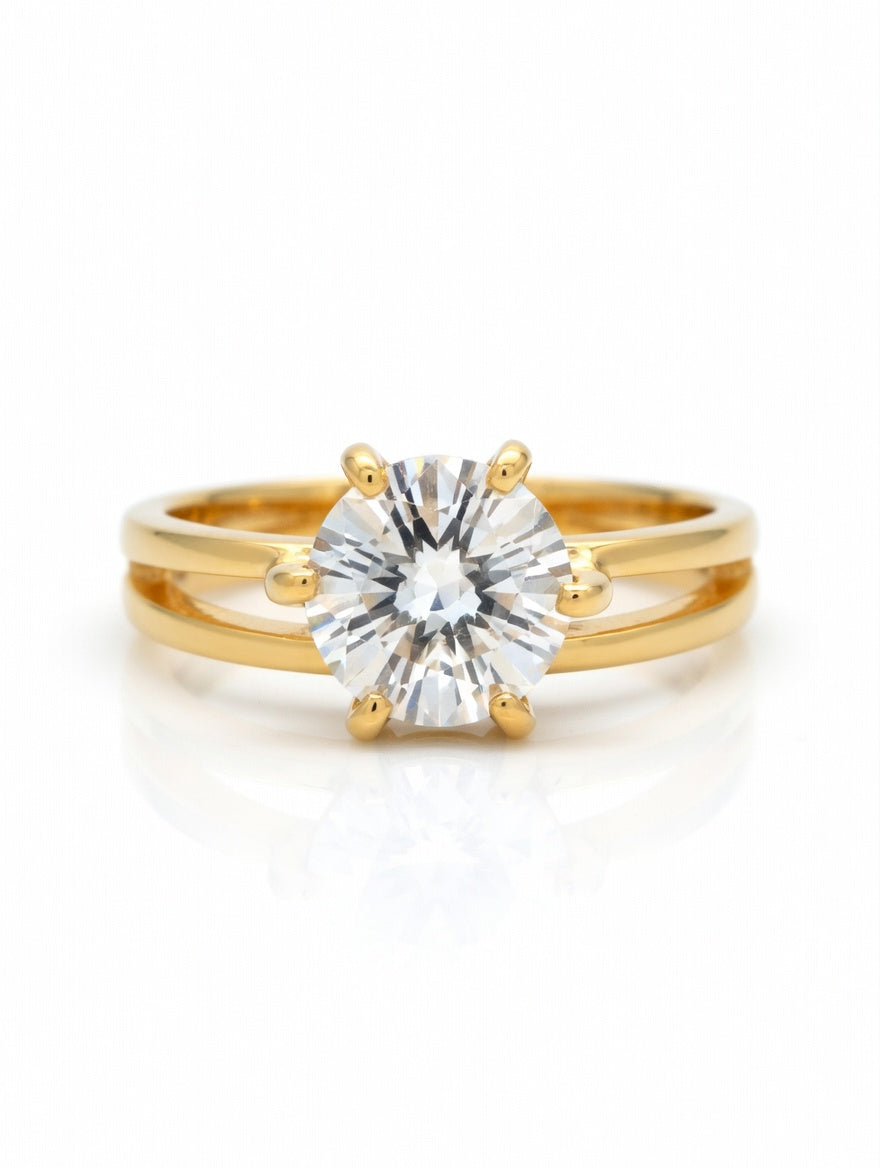 Close-up of Ashir Studio Solitaire Split-Band Ring featuring a sleek silver band and a central solitaire gemstone.