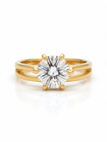 Close-up of Ashir Studio Solitaire Split-Band Ring featuring a sleek silver band and a central solitaire gemstone.