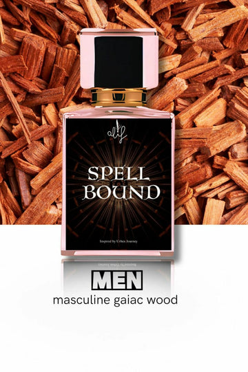 A bottle of Spell Bound perfume by Ashir Studio with a sleek, elegant design and a dark, mystical aesthetic.