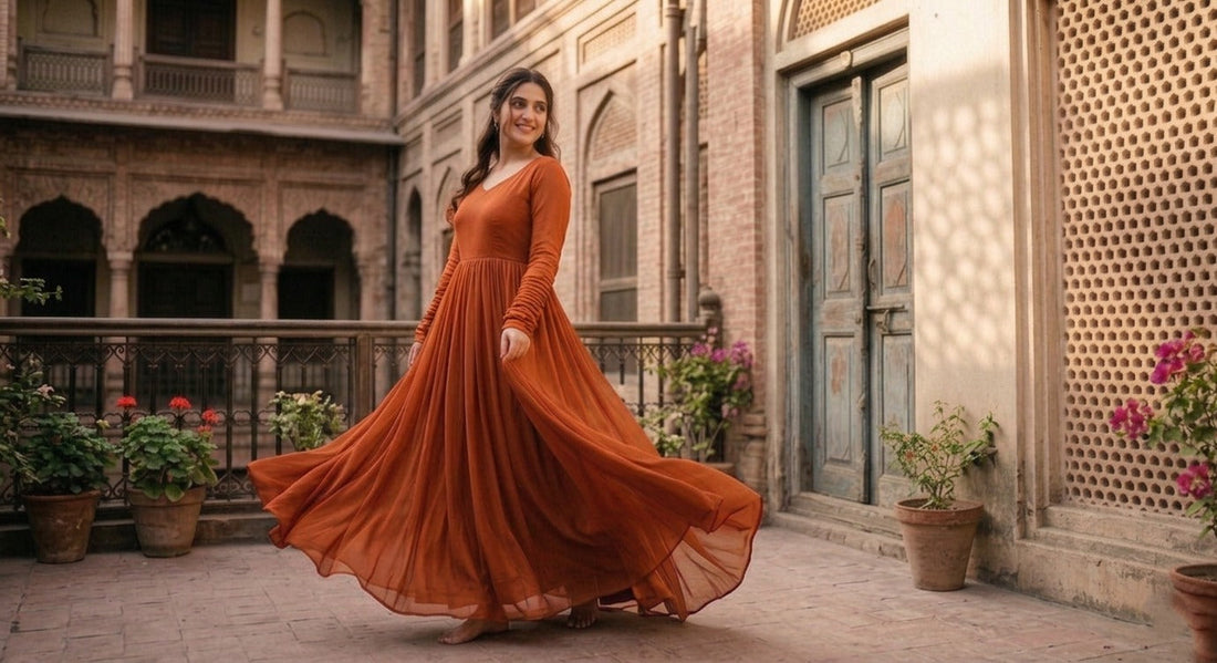 Ashir Studio Royal Anarkali flare with intricate embroidery and vibrant colors, showcasing traditional Indian elegance.