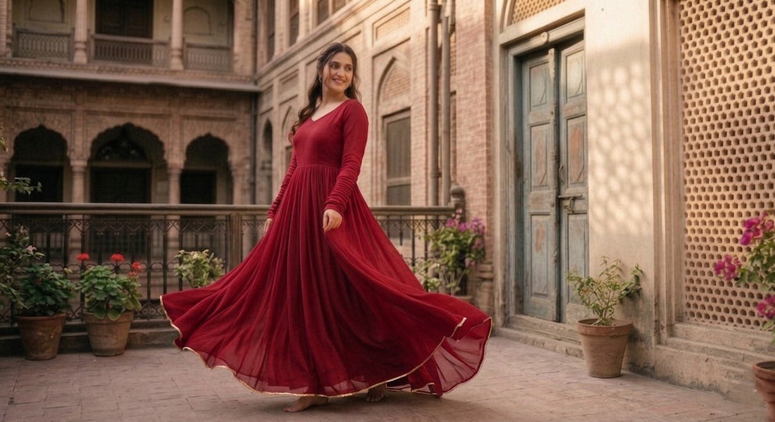 Elegant Royal Anarkali Flare dress by Ashir Studio featuring intricate embroidery and flowing fabric, shown in a vibrant design.
