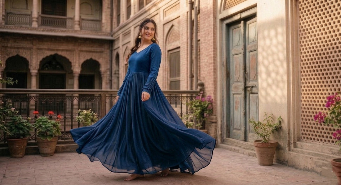 Elegant Royal Anarkali Flare dress by Ashir Studio featuring intricate embroidery and flowing fabric, shown in a vibrant design.