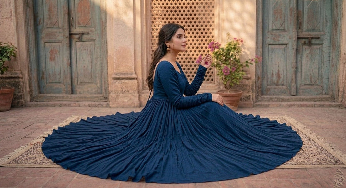 Elegant Royal Anarkali Flare dress by Ashir Studio featuring intricate embroidery and flowing fabric in vibrant colors.