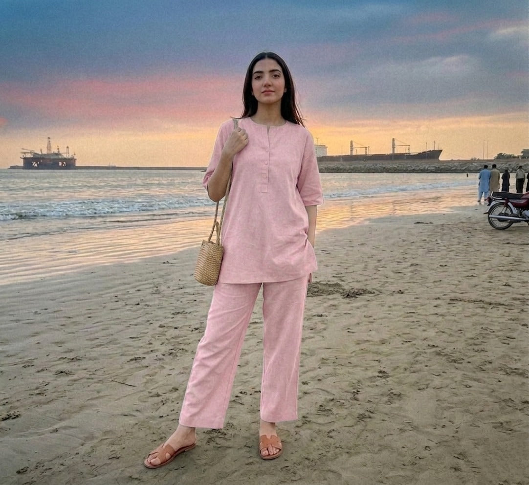 Ashir Studio Coastal Breeze co-ord set featuring a matching top and bottom in breathable fabric, perfect for casual summer wear.