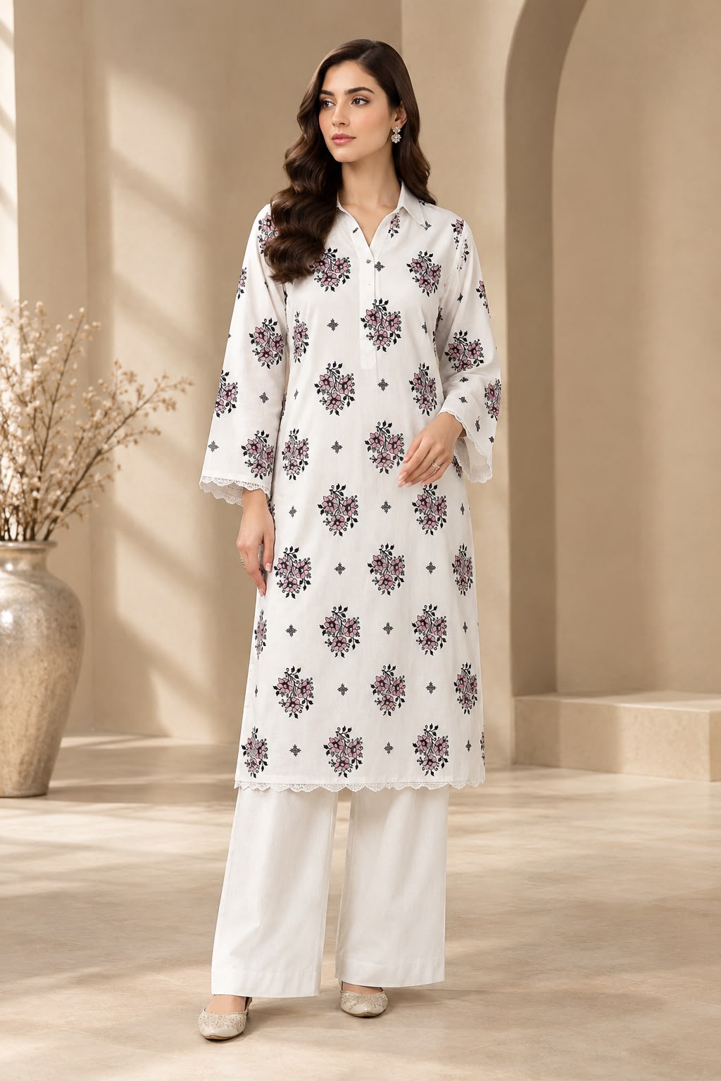 Embroidered Thread Work 2-Piece Suit