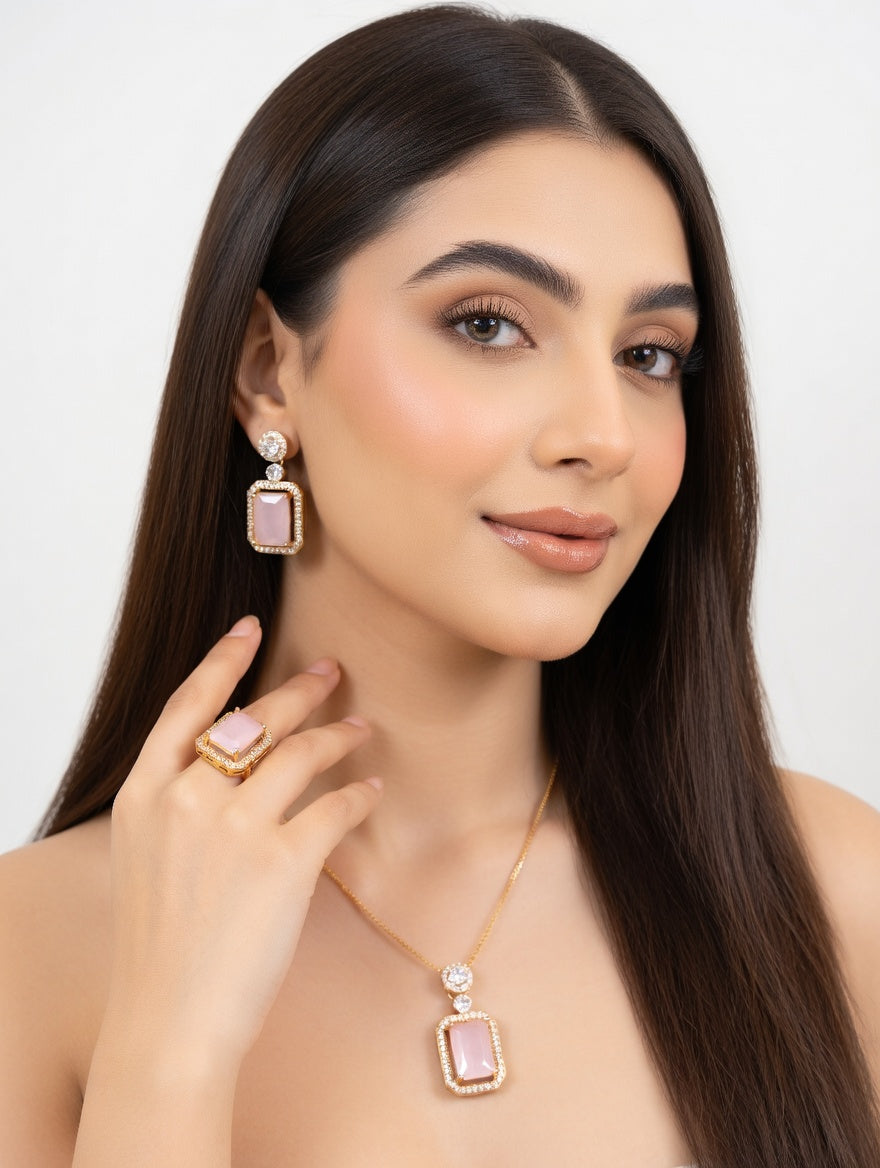 Elegant Ashir Studio Rubi jewelry set featuring vibrant red rubies and intricate gold detailing, perfect for special occasions.