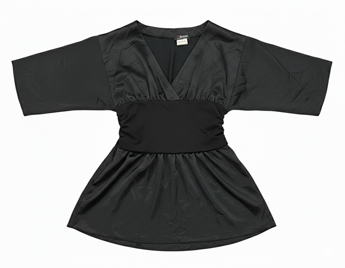 Black Midnight Onyx Tunic by Ashir Studio, showcasing a stylish, flowing cloth design with intricate detailing.