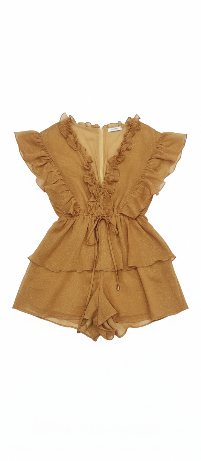 Ashir Studio Golden Harvest Romper featuring a vibrant yellow floral pattern, soft fabric, and comfortable fit.