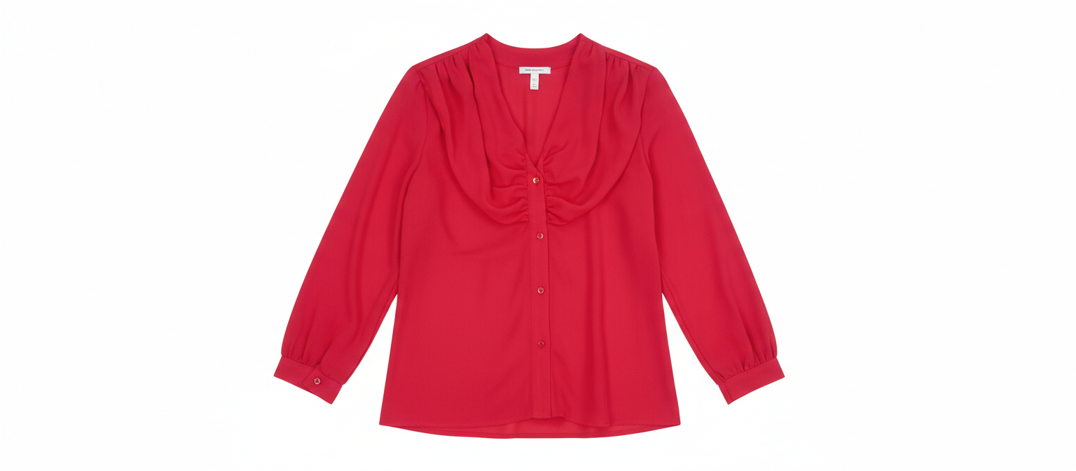 Crimson Whisper shirt by Ashir Studio featuring soft fabric and elegant design, displayed on a hanger against a neutral background.