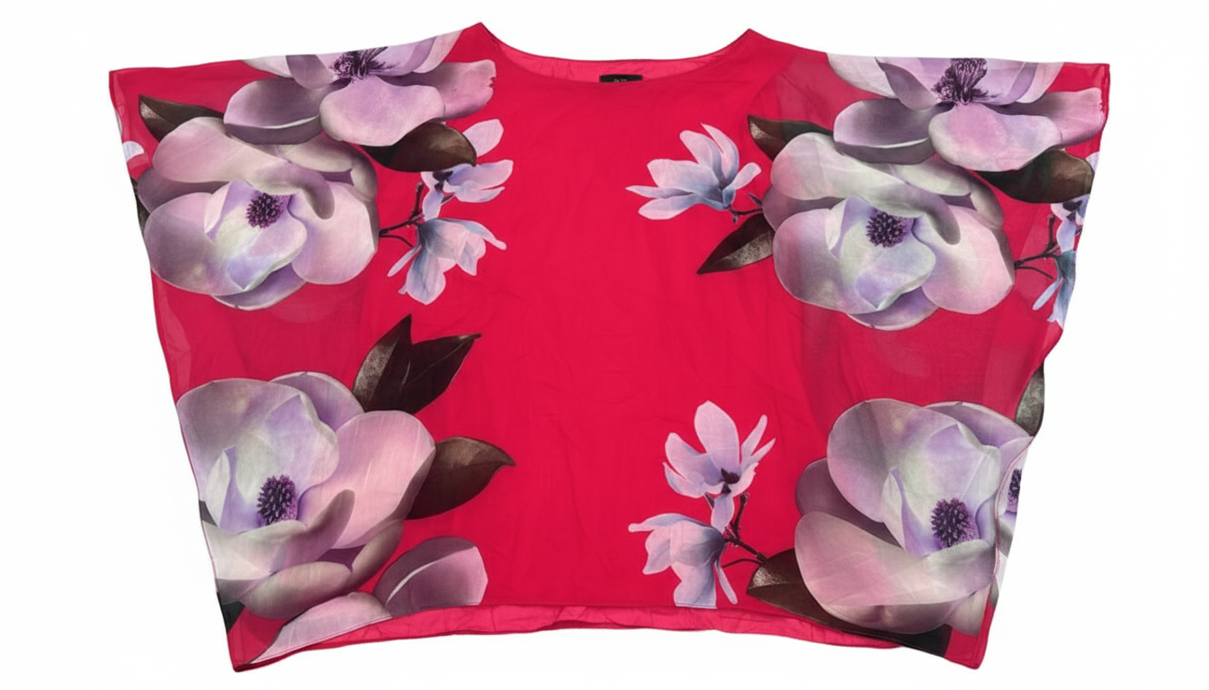 Hot pink floral print cloth from Ashir Studio, showcasing vibrant colorful fabric with intricate floral patterns.
