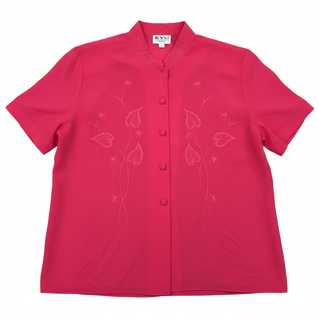 Hot pink shirt from Ashir Studio, casual clothing with vibrant color and comfortable fit, displayed on a hanger.