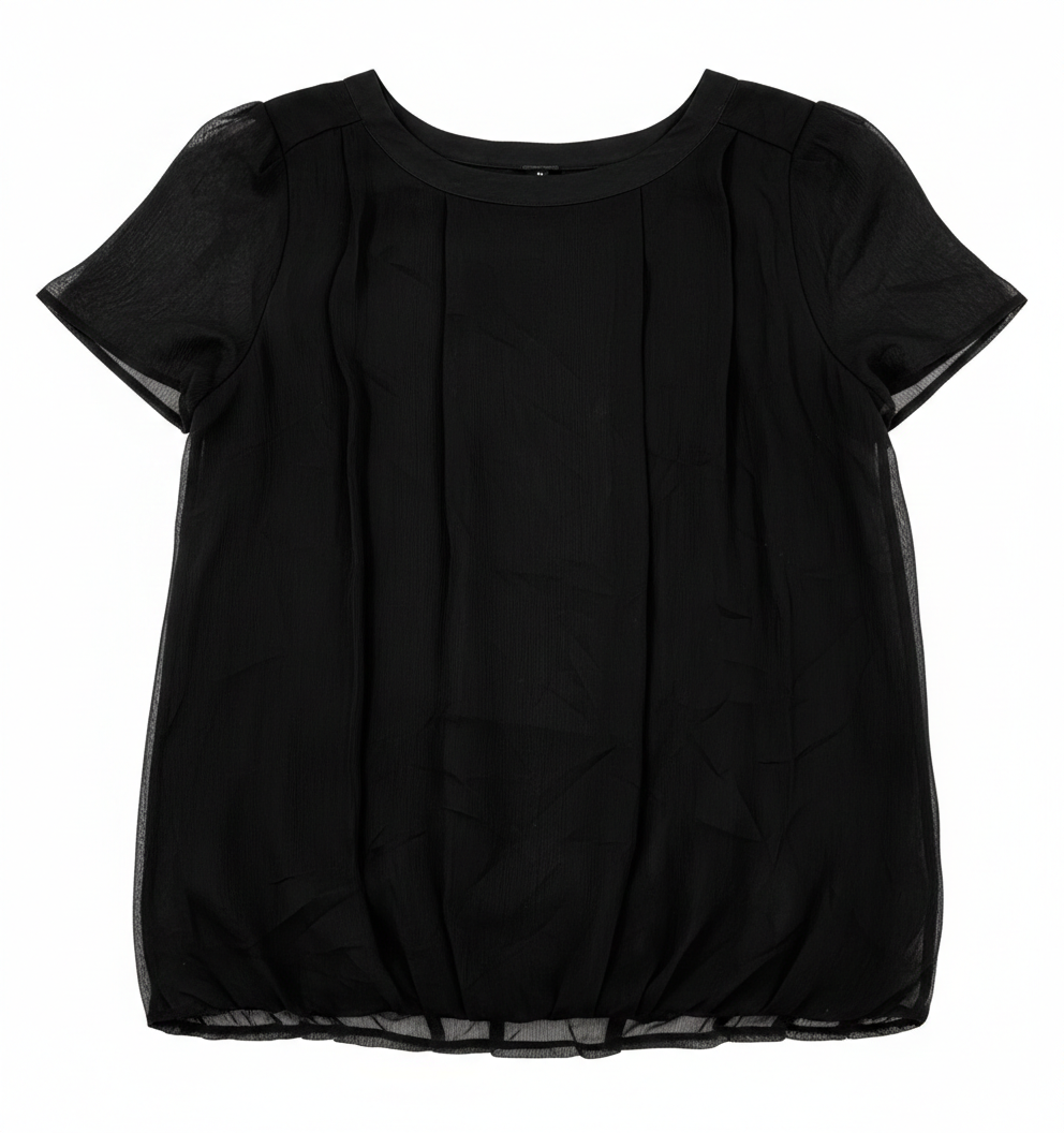 Ashir Studio pleated chiffon bubble blouse showing flowing fabric and elegant pleats on a stylish women's cloth.
