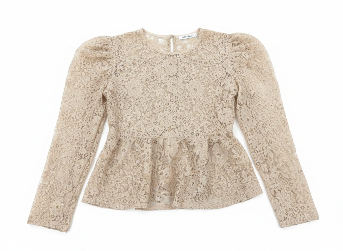 Ashir Studio long-sleeve lace peplum blouse featuring intricate lace details and a flattering peplum fit, stylish and elegant.