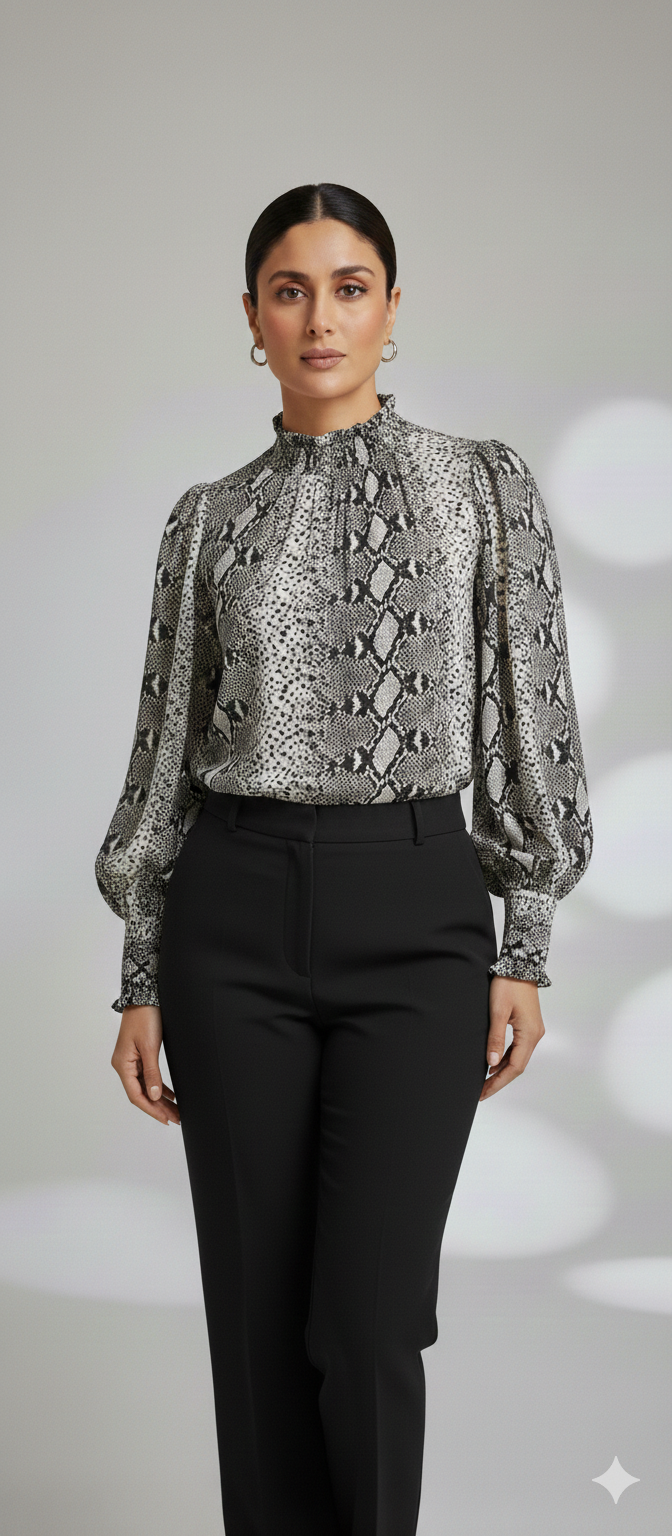 Model wearing Urban Safari Collection clothing by Ashir Studio, showcasing stylish and contemporary safari-inspired fashion.