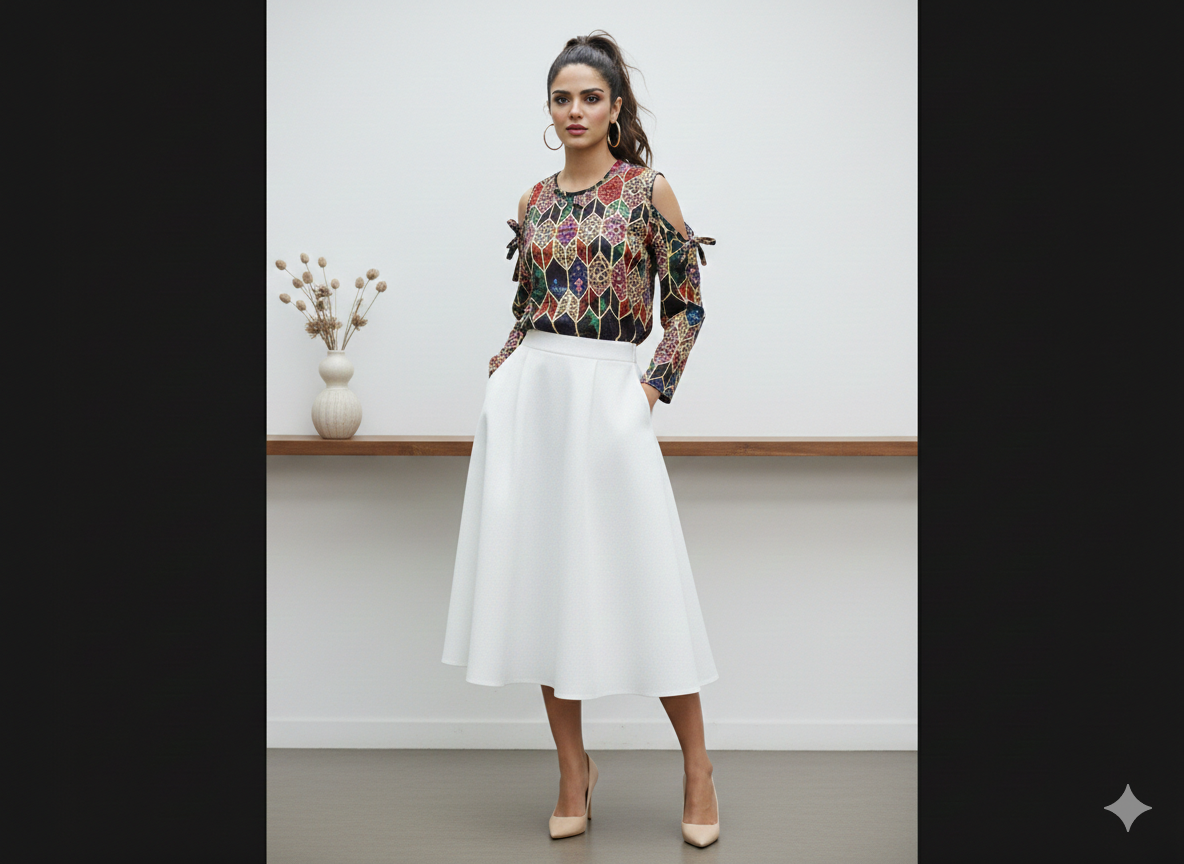 Multi-strapped shirt by Ashir Studio, stylish cloth with multiple straps, modeled on a person in the image.