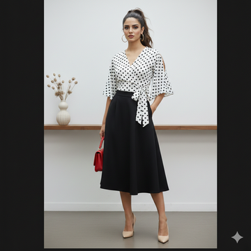 White dotted fancy shirt by Ashir Studio, stylish cloth with a modern design, worn by a model in the image.
