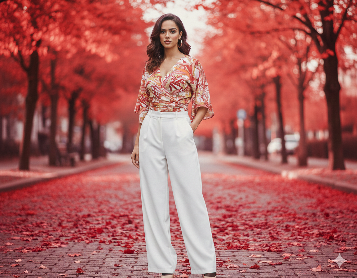 Model wearing a floral printed shirt by Ashir Studio, showcasing vibrant flower patterns and casual cloth style.