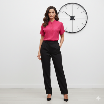 Hot pink shirt from Ashir Studio displayed on a model, showcasing a vibrant, stylish clothing piece with a modern fit.