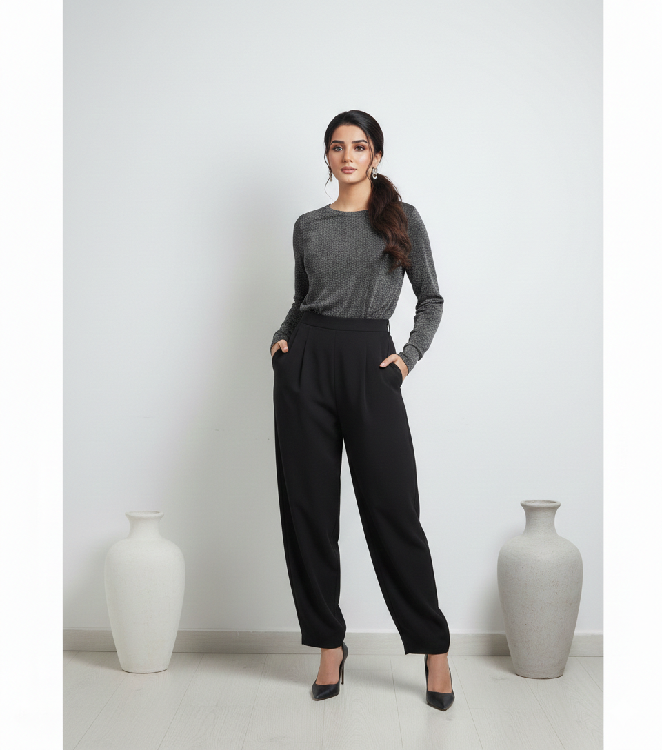 Model wearing a grey Moonlight shirt from Ashir Studio, showcasing the casual cloths with a relaxed fit and stylish design.