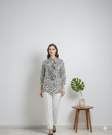White tiger printed cloth by Ashir Studio, featuring vibrant white tiger design on soft fabric.