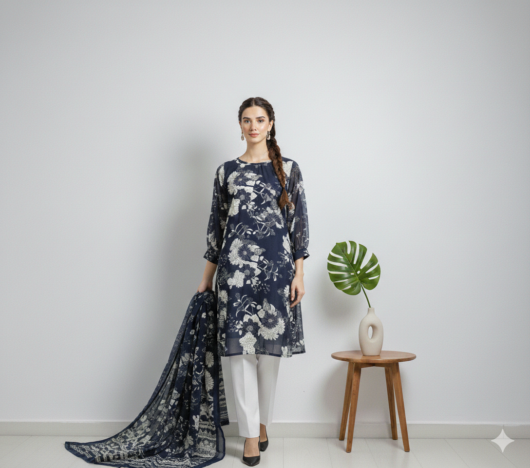 Floral printed shirt from Ashir Studio featuring vibrant flower patterns on lightweight fabric, worn by a model.
