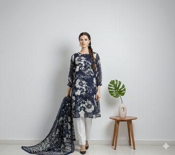 Floral printed shirt from Ashir Studio featuring vibrant flower patterns on lightweight fabric, worn by a model.