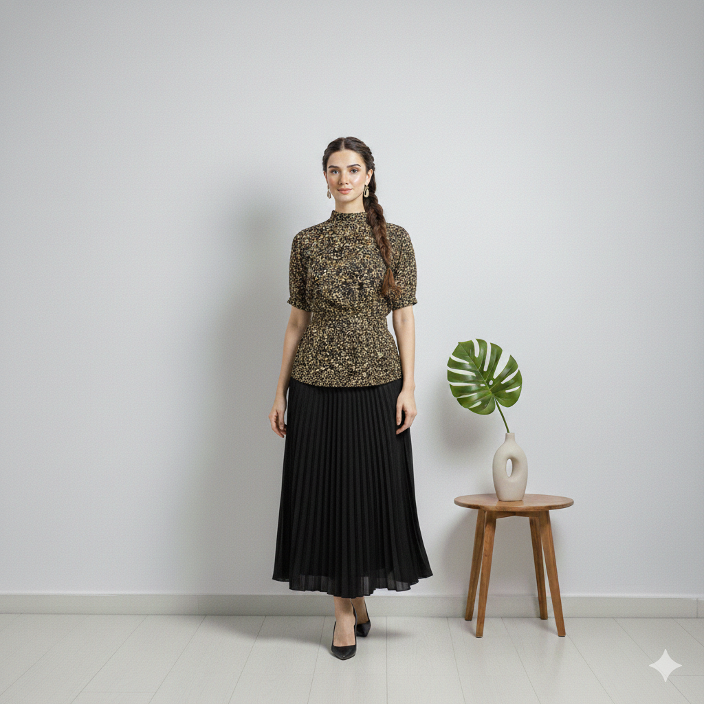 Ashir Studio speckle mock-neck cloths, close-up image showing soft fabric texture and stylish design.
