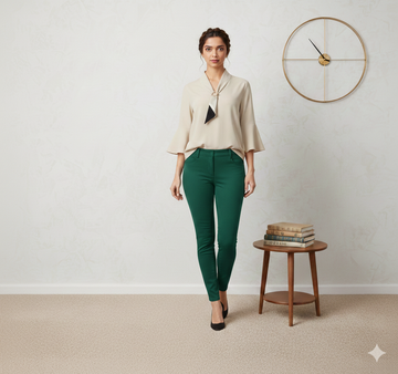 Beige flutter-sleeve top from Ashir Studio, worn by a model, showing stylish casual clothing with flowy fabric and elegant design.
