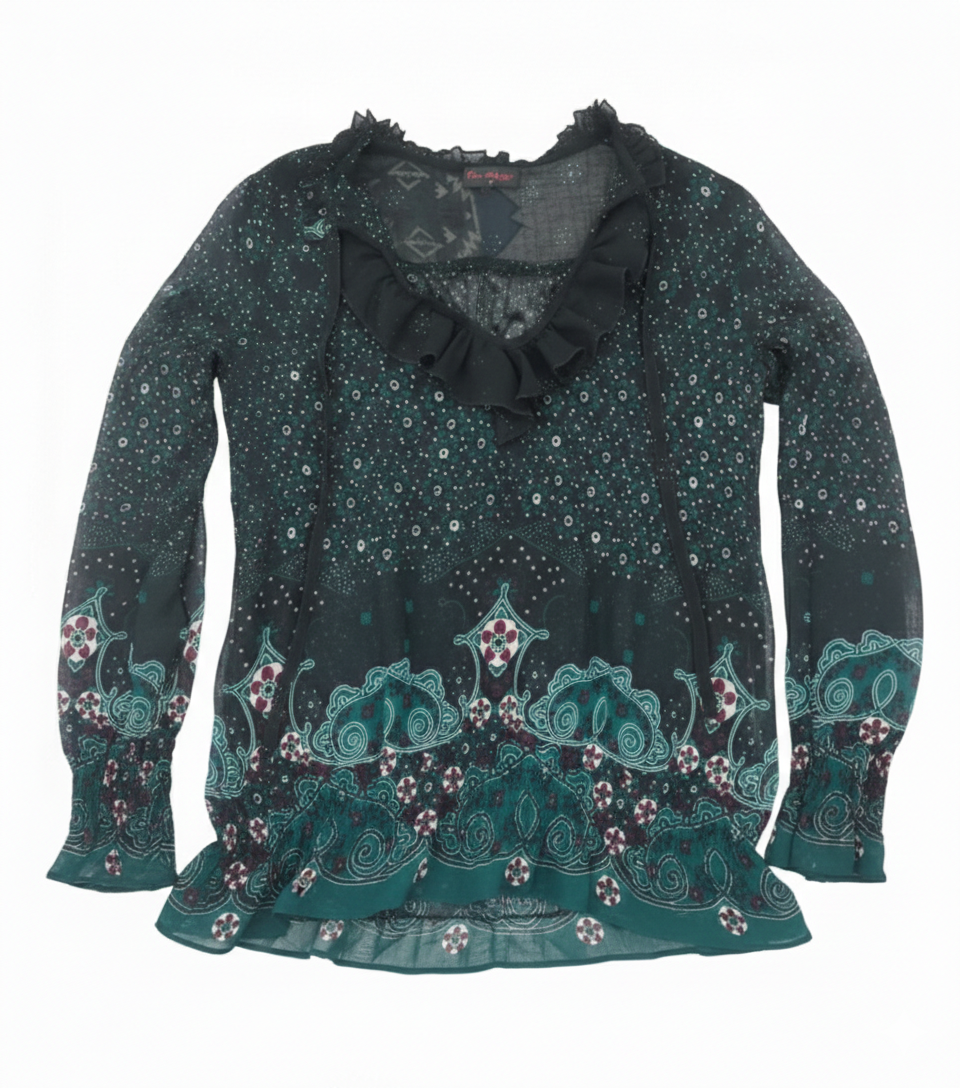Forest whispers blouse by Ashir Studio, featuring lightweight fabric with a floral forest print and feminine design.