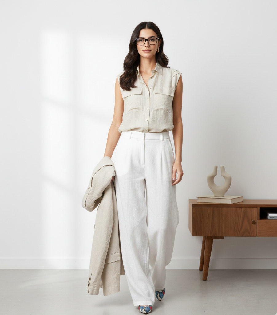 Ashir Studio short shirt with short sleeves, displayed on a model, featuring a casual, comfortable design perfect for everyday wear.