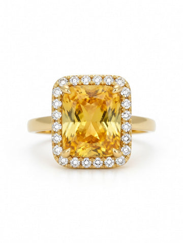 Ashir Studio Radiant Sunshine Citrine Halo Statement Ring featuring a large cushion-cut citrine gemstone and intricate metalwork.